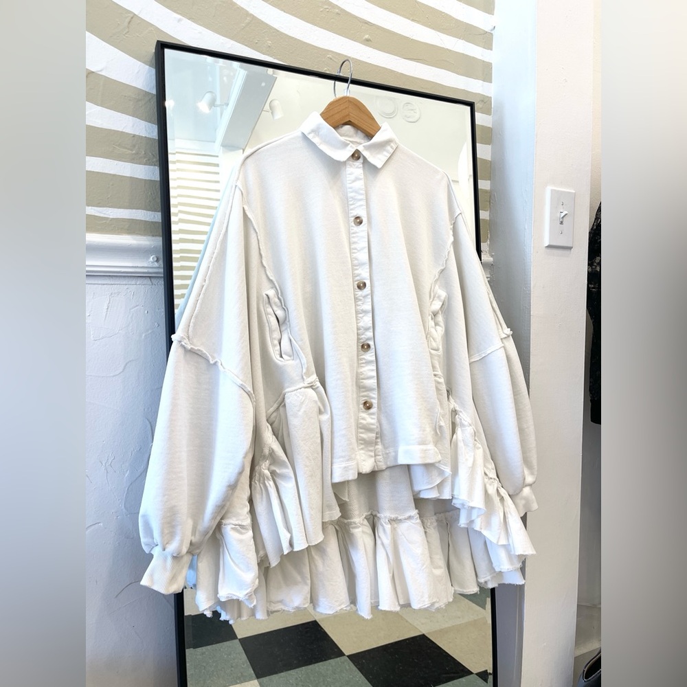 Free People oversized white cotton button down sweater high low free size